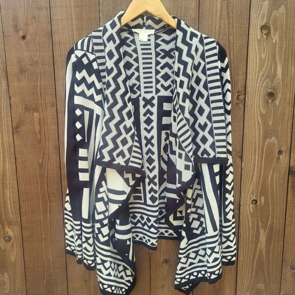 Staring at Stars Anthropologie Womens Waterfall Cardigan Sz M Black Ivory Tribal - Picture 1 of 10